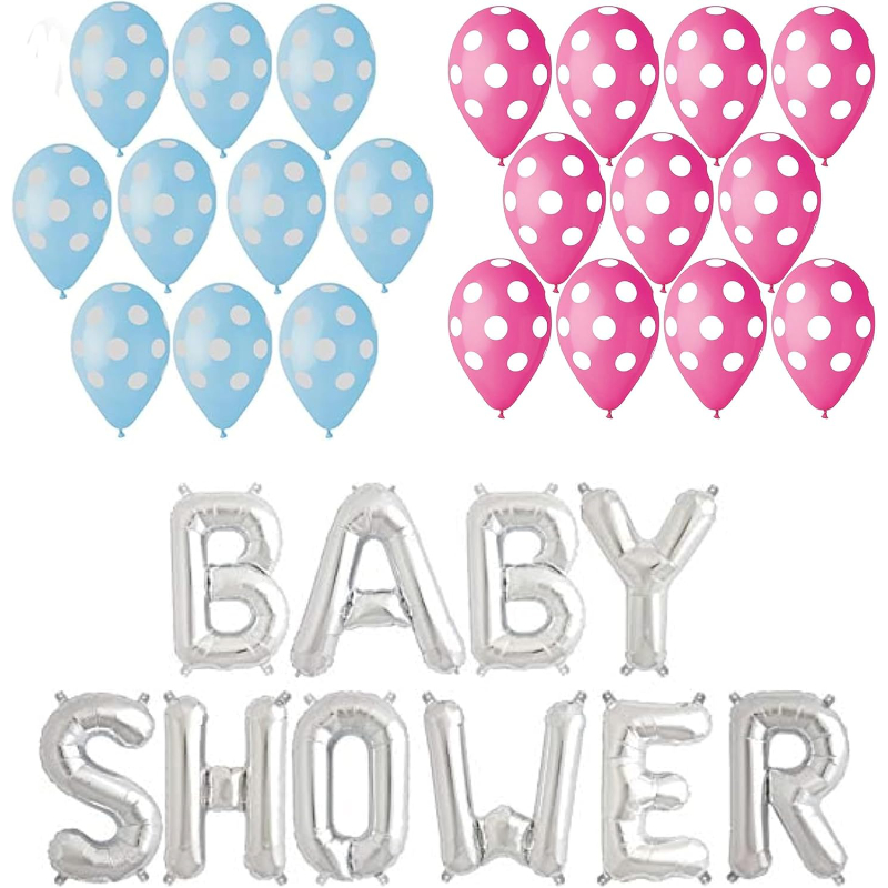 Polka Dot Baby Shower Balloon Pack - 1 x 41cm (16") Baby Shower Balloon Banner & 20 x 31cm (12") Mixed Polka Dot Latex Balloons