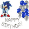 Sonic The Hedgehog Birthday Balloon Pack - 1 x 41cm (16") Happy Birthday Balloon Banner, 1 x 74cm (29") Character Balloons, 2 x 46cm (18") Round Balloons & 20 x Blue Latex Balloons