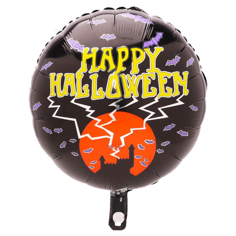 46cm (18") Spooky Black 'Happy Halloween' Round Foil Helium Balloon - Halloween Party Decorations