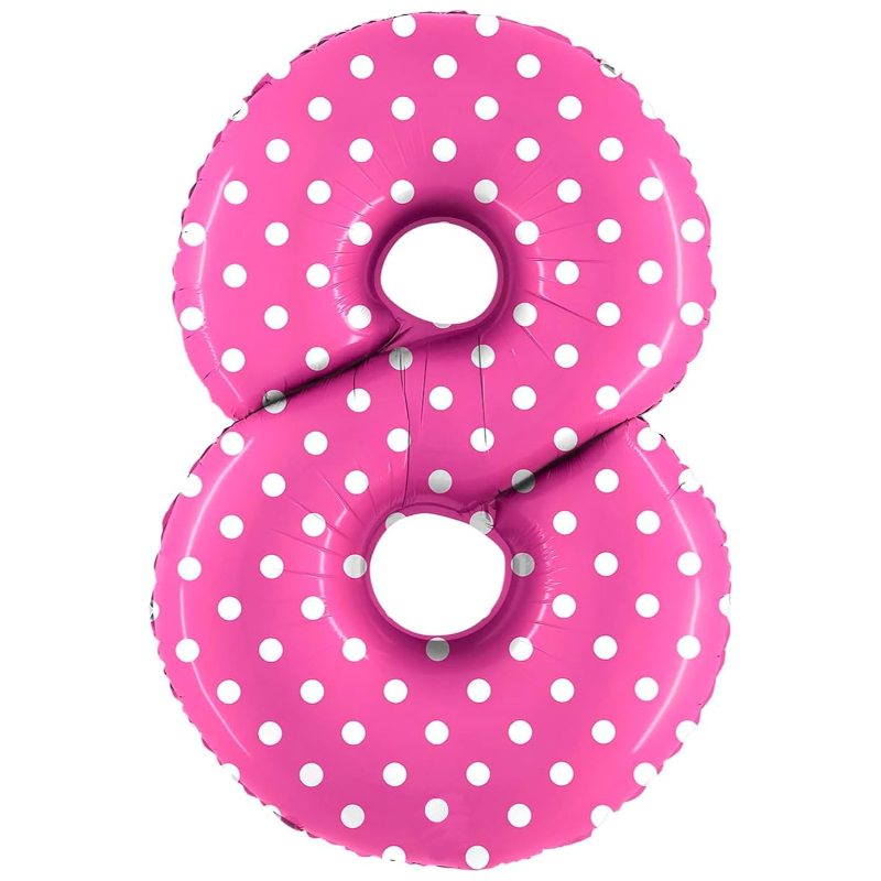 100cm (40") Spotty Foil Number Balloon - Party Decorations - Assorted Colours & Numbers (Pink, Number 8)