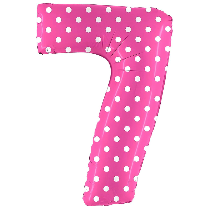 100cm (40") Spotty Foil Number Balloon - Party Decorations - Assorted Colours & Numbers (Pink, Number 7)