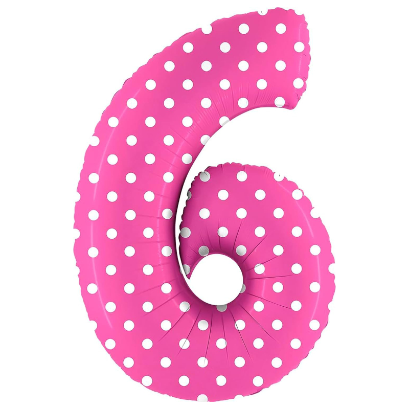100cm (40") Spotty Foil Number Balloon - Party Decorations - Assorted Colours & Numbers (Pink, Number 6)