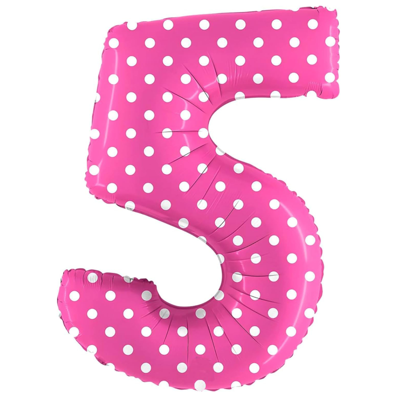 100cm (40") Spotty Foil Number Balloon - Party Decorations - Assorted Colours & Numbers (Pink, Number 5)