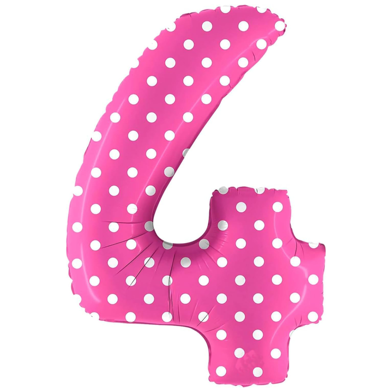 100cm (40") Spotty Foil Number Balloon - Party Decorations - Assorted Colours & Numbers (Pink, Number 4)