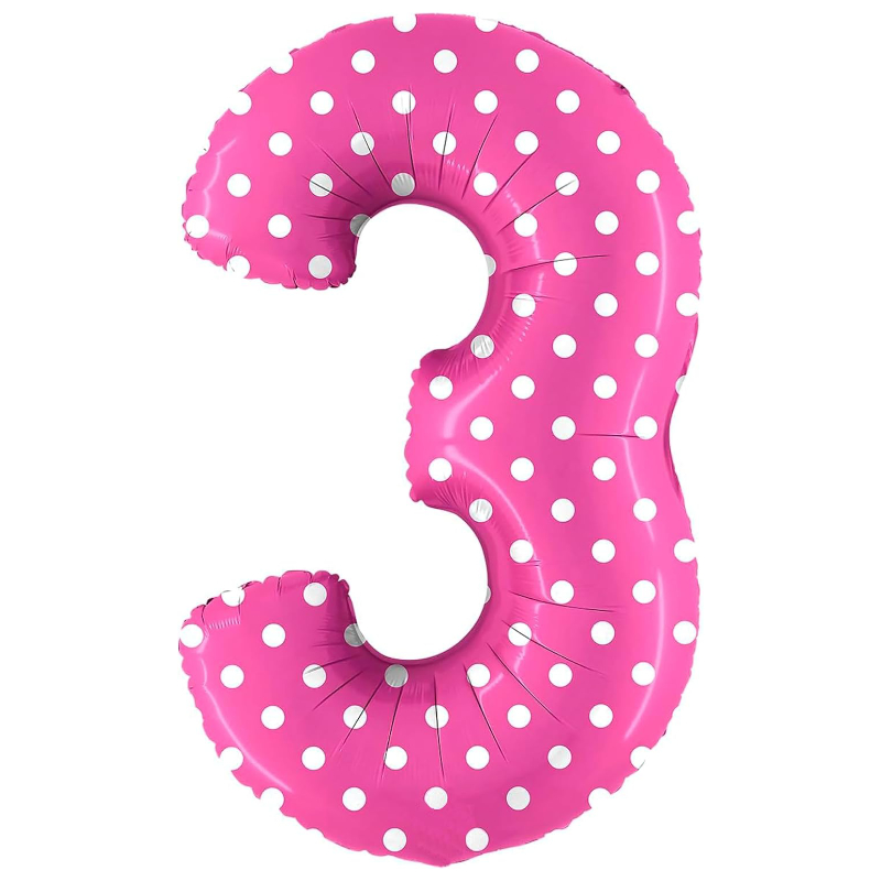 100cm (40") Spotty Foil Number Balloon - Party Decorations - Assorted Colours & Numbers (Pink, Number 3)