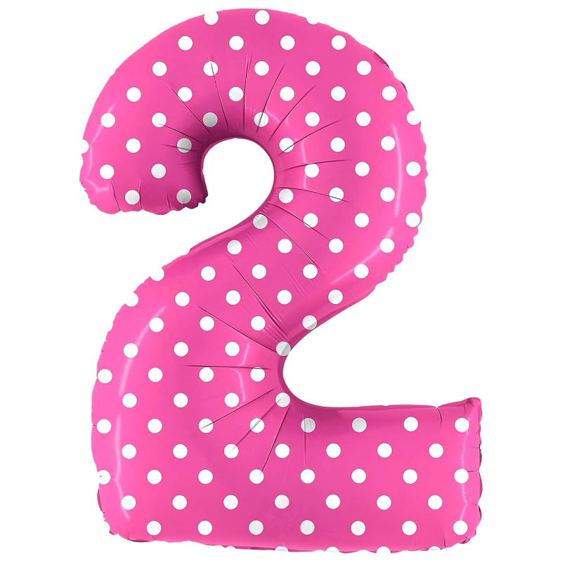 100cm (40") Spotty Foil Number Balloon - Party Decorations - Assorted Colours & Numbers (Pink, Number 2)