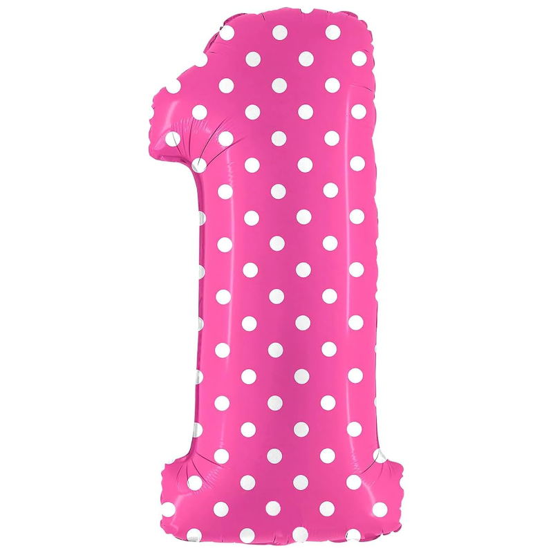 100cm (40") Spotty Foil Number Balloon - Party Decorations - Assorted Colours & Numbers (Pink, Number 1)