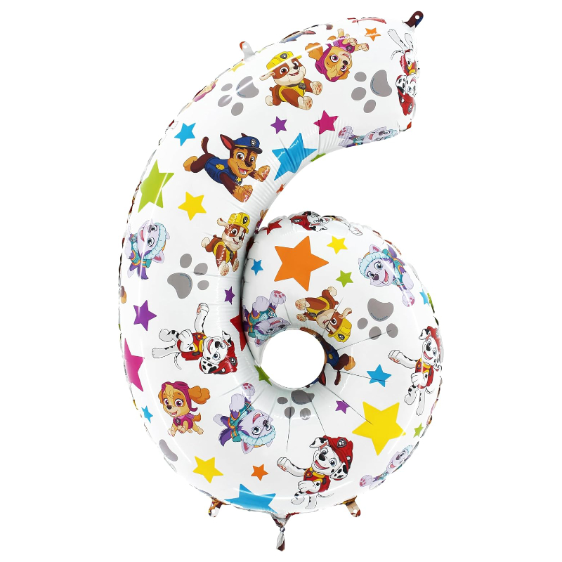 65cm (26") Paw Patrol Number Foil Balloon - Number 6 - Kids Party Balloons