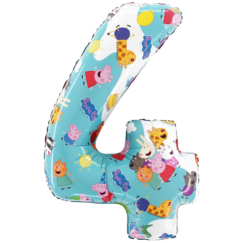 65cm (26") Peppa Pig, George & Friends Number 4 Foil Balloon - Kids Party Balloons.