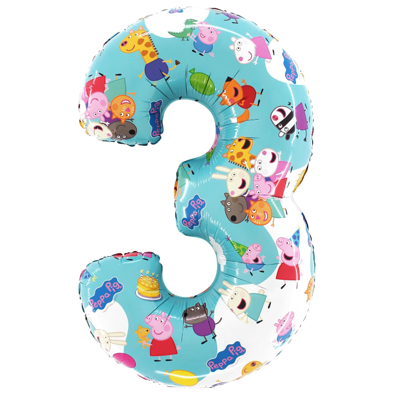 65cm (26") Peppa Pig, George & Friends Number 3 Foil Balloon - Kids Party Balloons.