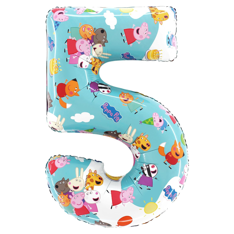 65cm (26") Peppa Pig, George & Friends Number 5 Foil Balloon - Kids Party Balloons.