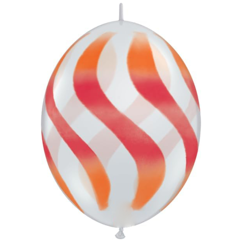 Pack of 50- 31cm (12") Clear Latex Balloons With Pink & Orange Wavy Stripes - Celebration & Party