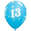 Pack of 6- 28cm (11") Blue 13th Latex Balloons With Stars - Birthday Party Decorations