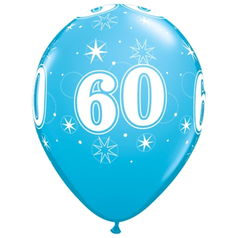 Pack of 6 - 28cm (11") Blue 60th Latex Balloons With Stars - Birthday Party Decorations