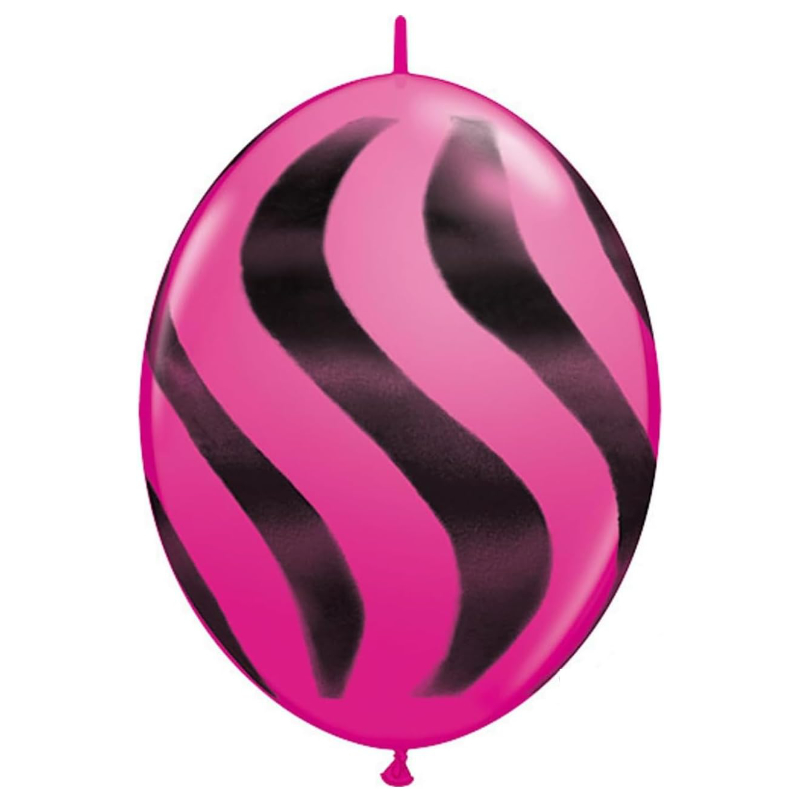 Pack of 50 - 31cm (12") Pink Latex Balloons With Black Wavy Stripes - Celebration & Party Decorations