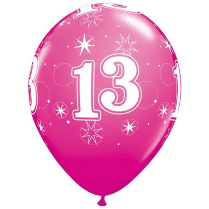 Pack of 25 - 28cm (11") Pink 13th Birthday Latex Balloons - Celebration & Party Decorations