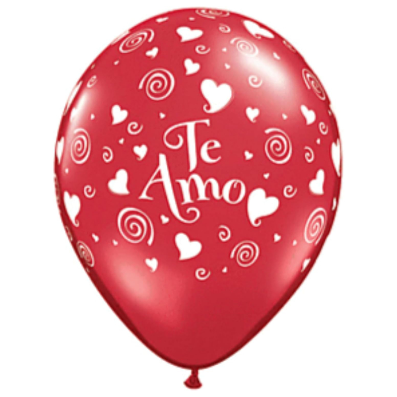 Pack of 6 - 28cm (11") Red 'Te Amo' Latex Balloons - Valentines Day/Anniversairy Decorations