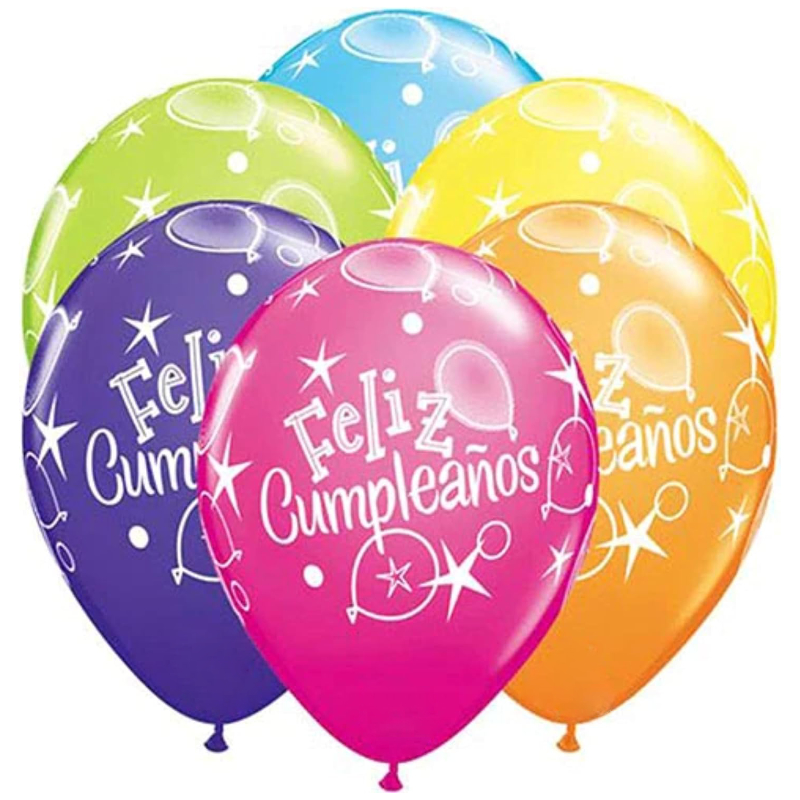 Pack of 50 - 28cm (11") Assorted 'Feliz Cumpleanos' Latex Balloons - Birthday Party Decorations