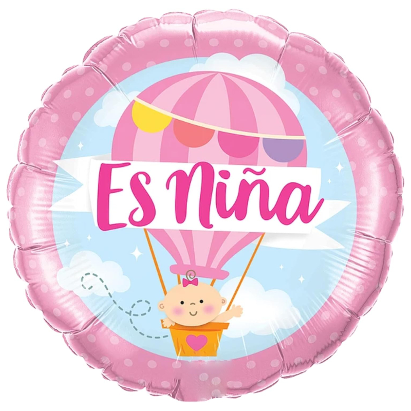 46cm (18") 'Es Nina' It's a Girl Round Foil Helium Balloon - New Baby & Baby Shower Decorations