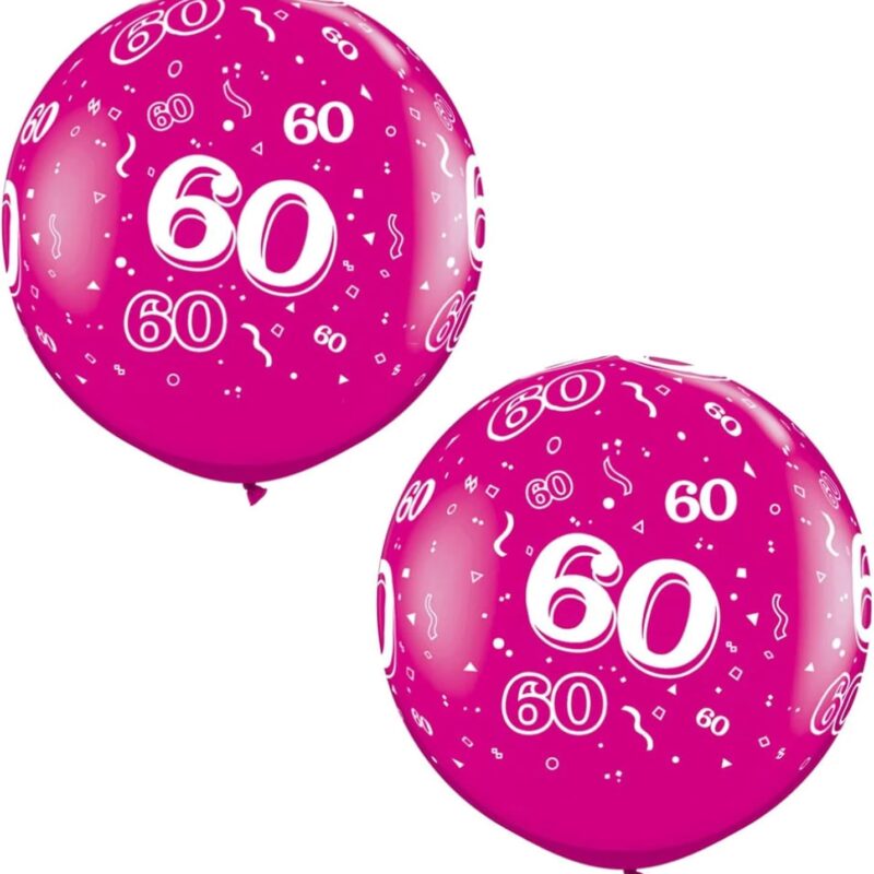 Pack of 2 - 90cm (3ft) Giant Pink 60th Birthday Latex Balloons - Birthday Party Decorations