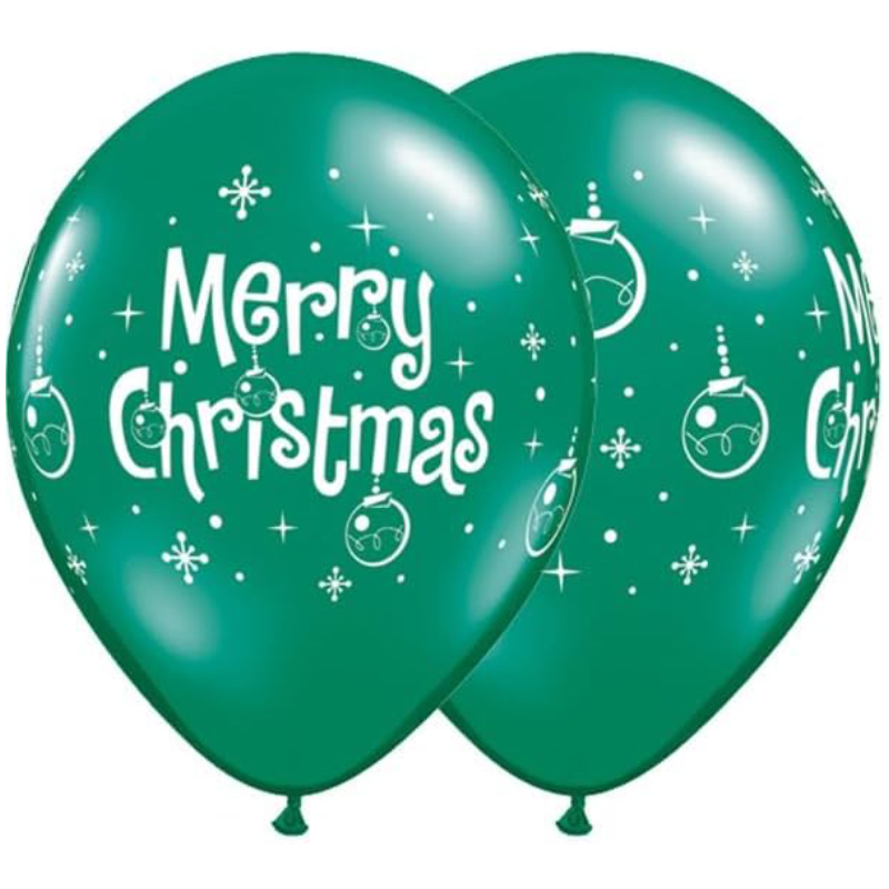 Pack of 6 - 28cm (11") GREEN 'Merry Christmas' Latex Balloons With Stars - Birthday Party Decorations