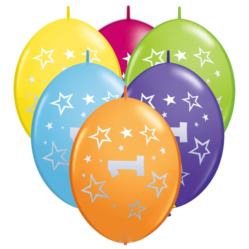 Pack of 50 - 31cm (12") Assorted 1st Birthday Latex Balloons With Stars - Birthday Party Decorations