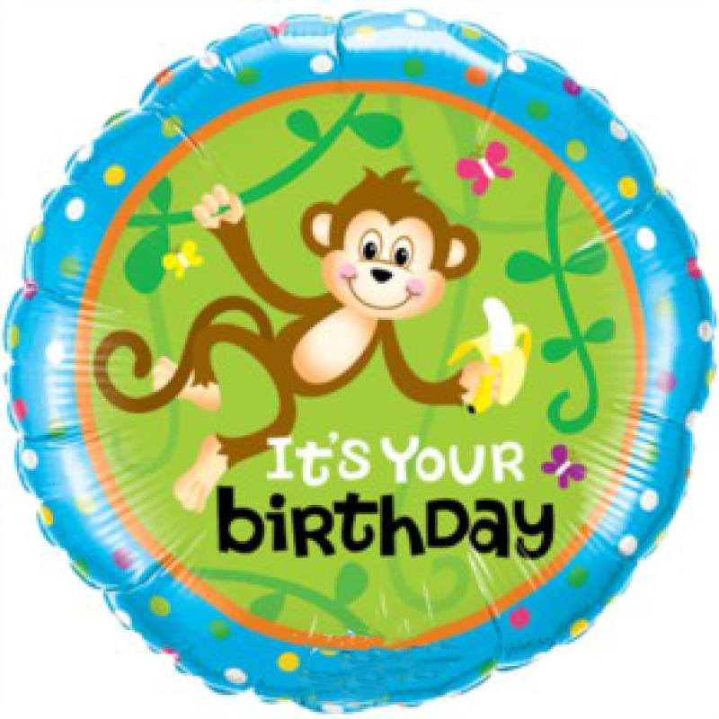 46cm (18") 'It's Your Birthday' Monkey Round Foil Helium Balloon - Celebration & Party Decorations