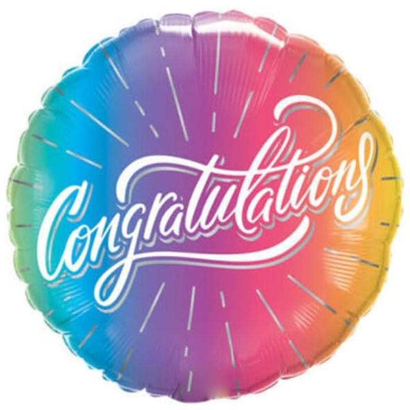 46cm (18") Colourful Ombre 'Congratulations' Round Foil Helium Balloon - Celebration & Party Decorations