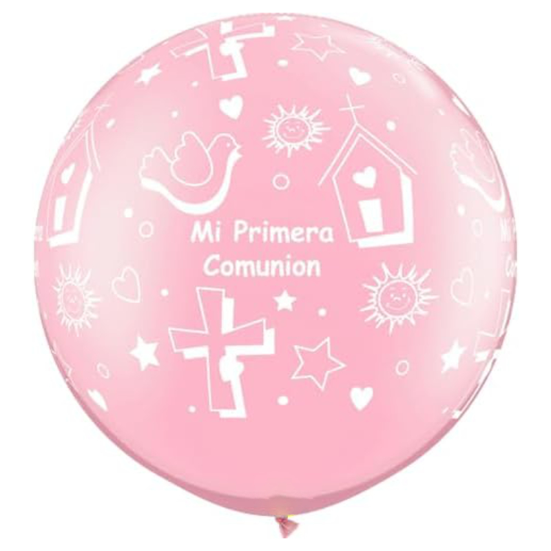 Pack of 25 - 28cm (11") Pink 'Mi Primera Comunion' Latex Balloons - Celebration & Party Decorations
