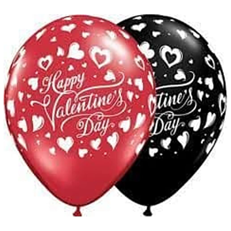 Pack of 25 - 28cm (11") Red & Black 'Happy Valentines Day' Latex Balloons - Valentines Day Decorations