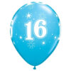 Pack of 6 - 28cm (11") Blue 16th Latex Balloons With Stars - Birthday Party Decorations