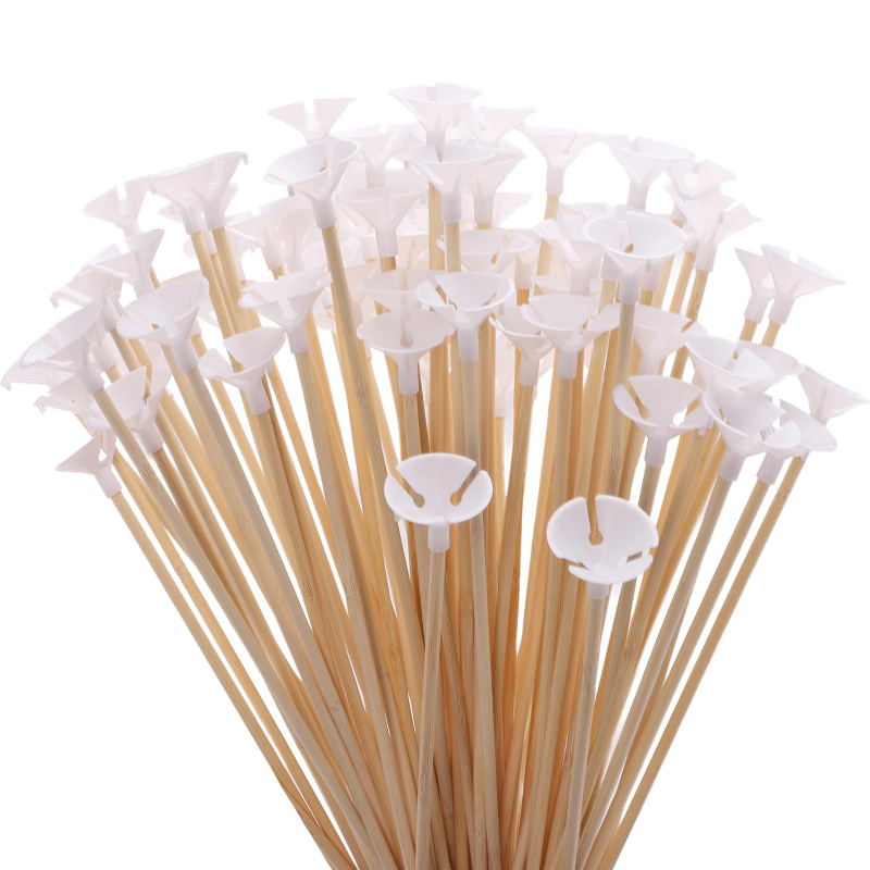 Pack of 100-32cm (12.5") Bamboo Balloon Sticks & Cups - Eco-Friendly, Reusable & Recyclable - Celebration & Party Decoration