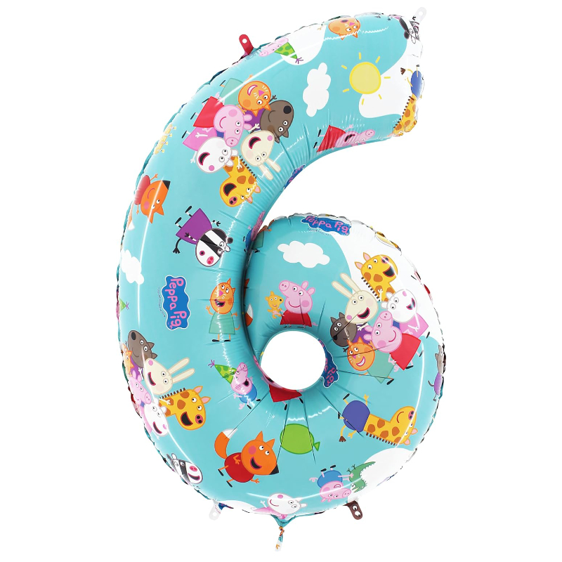 65cm (26") Peppa Pig, George & Friends Number 6 Foil Balloon - Kids Party Balloons.