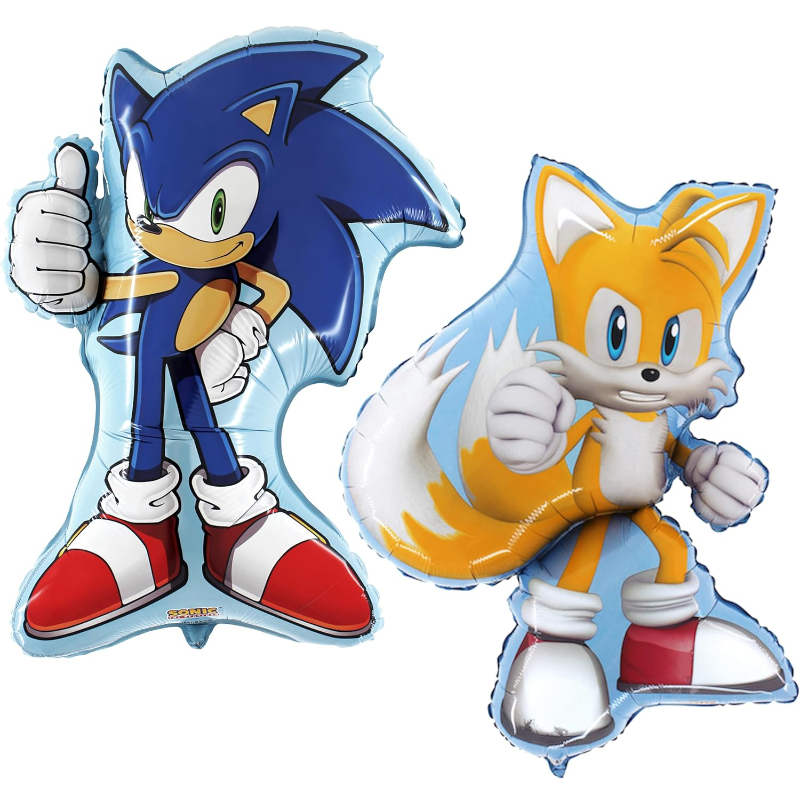 Pack Of 2 - Sonic Foil Balloon Pack - 1 x 29" Sonic & 1 x 33" Tails Shaped Character Foil Balloons