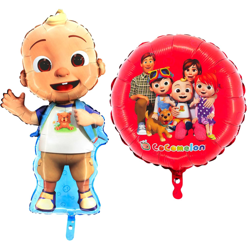 Pack of 2 Cocomelon Balloons - Large Baby JJ Shaped Balloon 81cm (32") & Round Cocomelon Family Balloon 45.7cm (18") - Children's Party Decorations