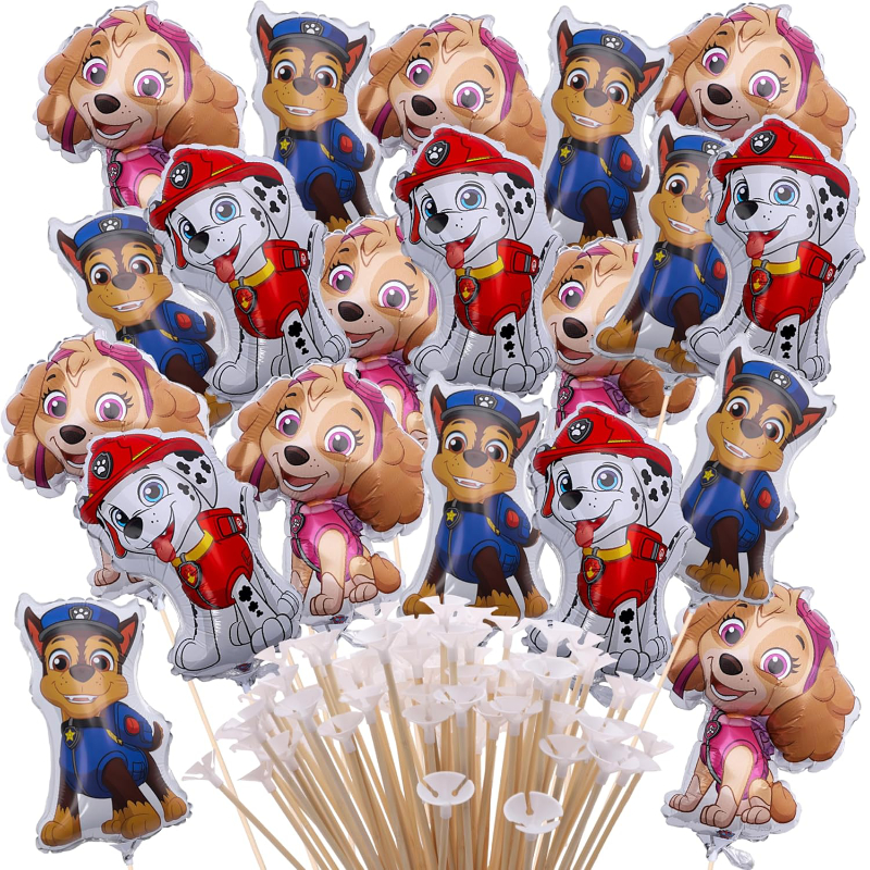 Pack Of 20 - Assorted Paw Patrol Character Mini Balloons - Sticks And Cups Included - Birthday Party Decorations