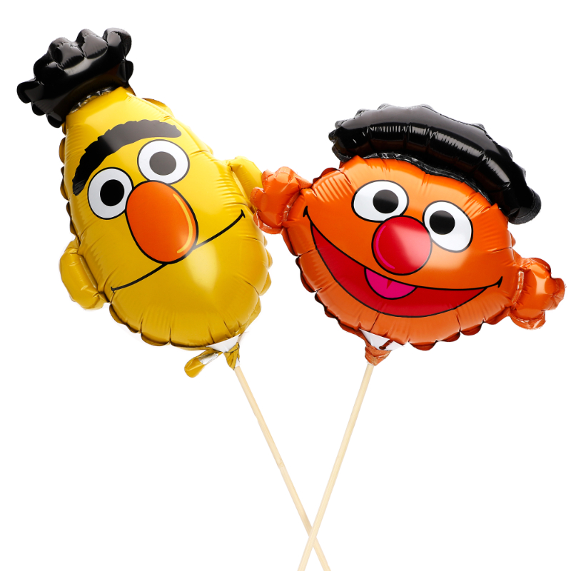 Pack Of 2 - Bert & Ernie Ready Inflated Mini Character Balloons - Sticks And Cups Included - Birthday Party Decorations