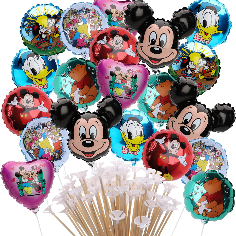 Pack Of 20 Assorted Mini Disney Balloons - Sticks And Cups Included - Birthday Party Decorations