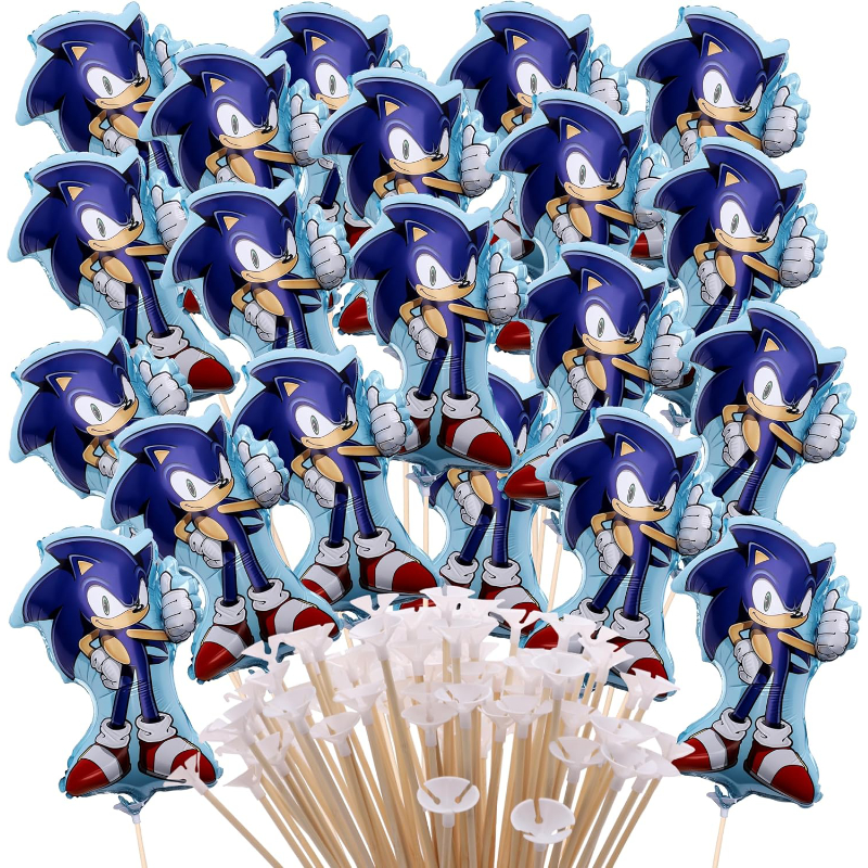 Pack Of 20-46cm (18") Sonic The Hedgehog Mini Balloons - Sticks And Cups Included - Birthday Party Decorations