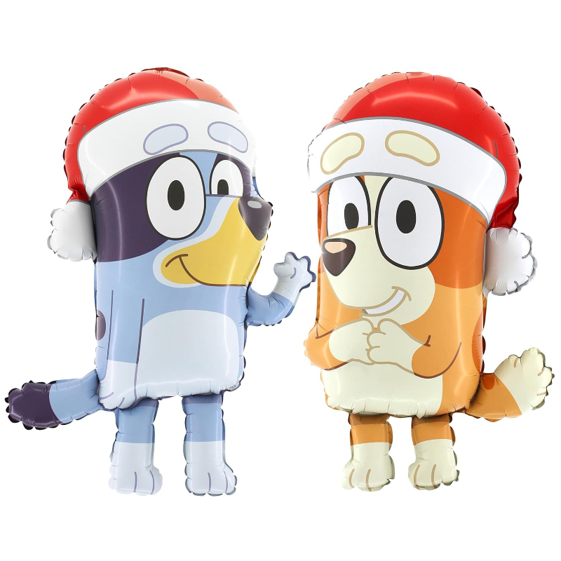Pack Of 2-32" Bluey Christmas Foil Balloons - 1 x Bluey & 1 x Bingo Shaped Character Foil Balloons