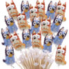 Pack of 20 - Bluey & Bingo Mini Character Balloons - Reusable Sticks and Cups Included
