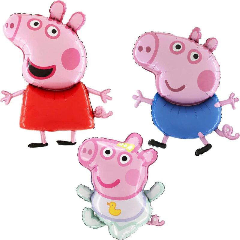 Pack of 3-95cm (37") Giant Jumbo Peppa, George & Evie Pig Characters Foil Balloon - Children's Party Decorations