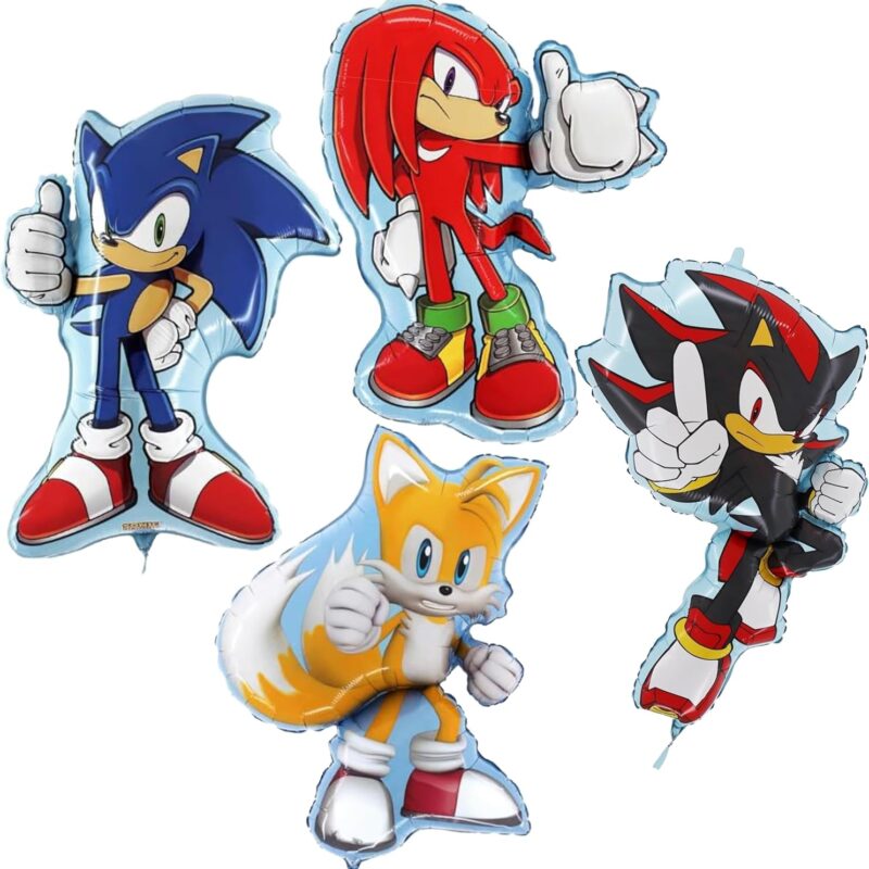 Pack of 4-81cm (32") Sonic Shaped Foil Balloons - Sonic, Tails, Knuckles, Shadow - Children's Party Decorations