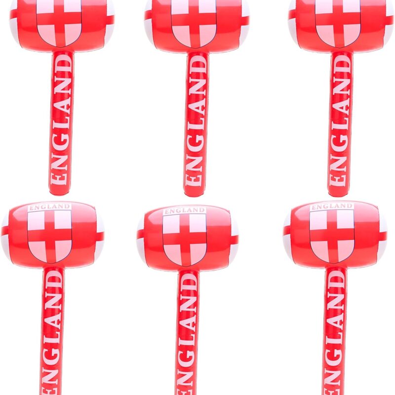 6 x 71cm (28") Inflatable England Hammer - St George's, World Cup & Euros - Football Match Accessories - English Party Decorations