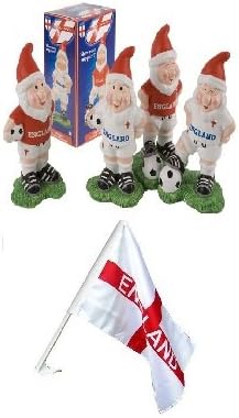 Pack Of 2-6" England Garden Gnomes And England Window Supporters Flag 45cm x 30cm - Cricket/Football/Rugby - St George's, Euros & World Cup - Garden Accessories - English Party Decorations