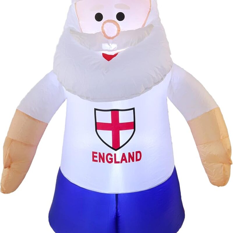 180cm (71") Giant Novelty Inflatable England Santa - LED Santa Wearing England Shirt – St George's Day, Euros & World Cup - Christmas English Party Decoration - Low Voltage Indoor & Outdoor