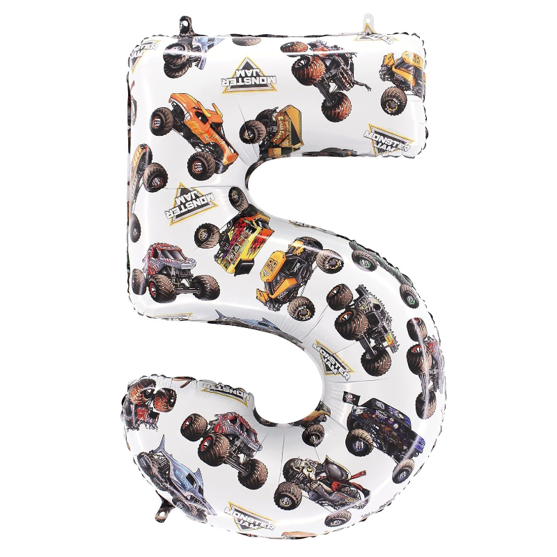 Toyland® 66cm (26”) Monster Jam™ Number 5 Foil Balloon - Large Monster Truck Birthday Balloon - Party Decoration, Air or Helium, Self Sealing