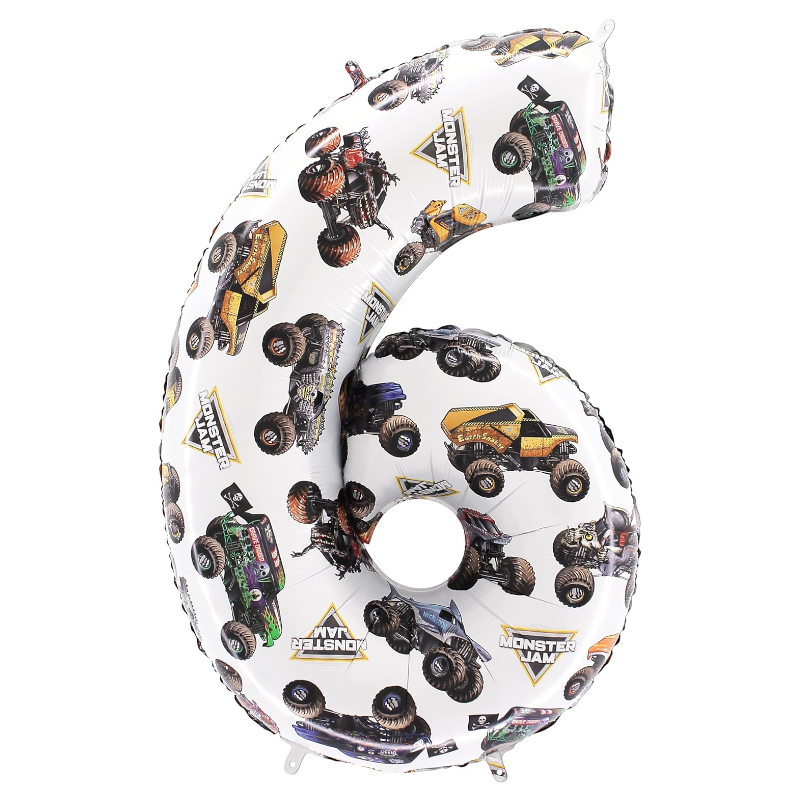 Toyland® 66cm (26”) Monster Jam™ Number 6 Foil Balloon - Large Monster Truck Birthday Balloon - Party Decoration, Air or Helium, Self Sealing