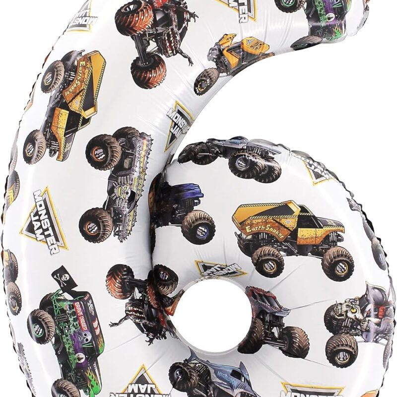 Toyland® 66cm (26”) Monster Jam™ Number 6 Foil Balloon - Large Monster Truck Birthday Balloon - Party Decoration, Air or Helium, Self Sealing