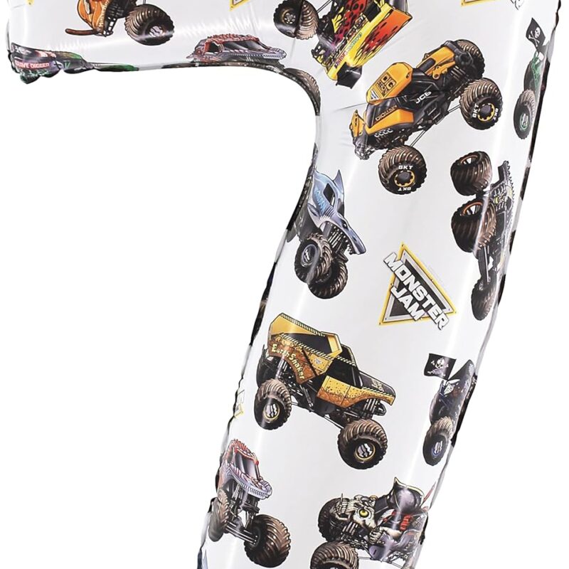 Toyland® 66cm (26”) Monster Jam™ Number 7 Foil Balloon - Large Monster Truck Birthday Balloon - Party Decoration, Air or Helium, Self Sealing